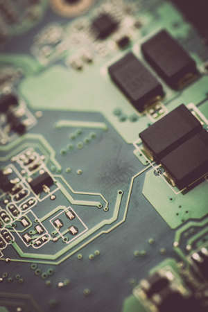 Vertical shot of an electronic micro circuit.