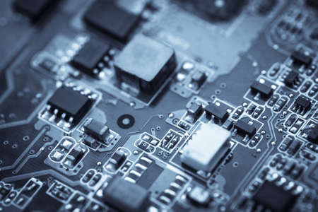 Horizontal shot of an electronic micro circuit.