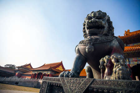 Color detail of a dragon statue at the Forbidden City in Beijing, China.のeditorial素材