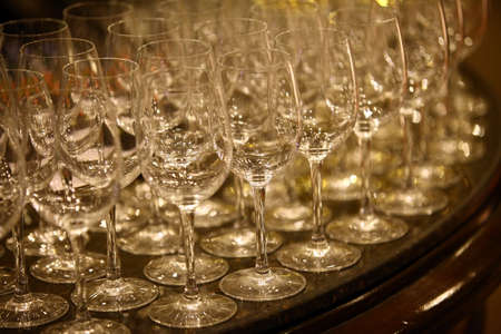Color detail of some empty wine glasses.の写真素材