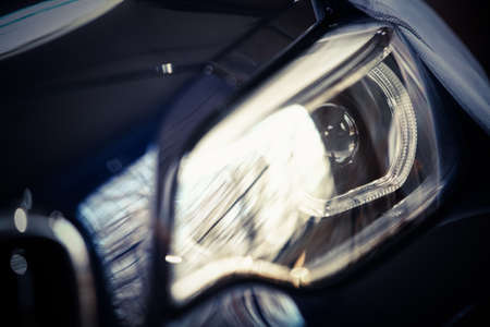 Detail on one of the LED headlights of a car.の写真素材