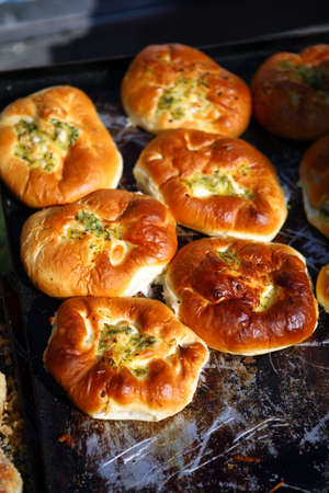Color shot of some freshly baked home-made pies.の写真素材