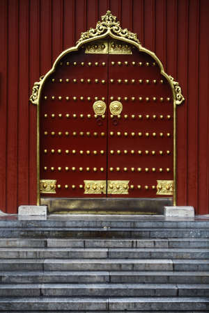 Color detail with a temple door in Beijing, China.の写真素材