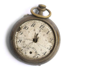 Color image of a broken vintage pocket watch, on white.の写真素材