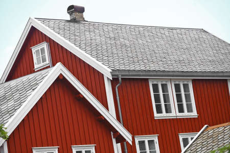 Color image of some traditional houses in Reine, Lofoten Islands, Norway.