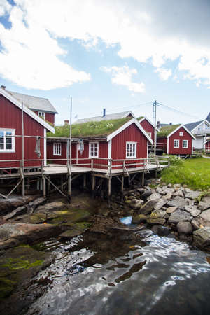 Color image of some traditional houses in Reine, Lofoten Islands, Norway.のeditorial素材