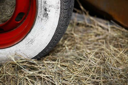Color close-up shot of a whitewall vintage car tire.の写真素材