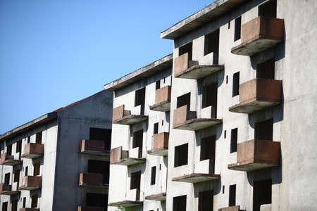 Color image of some abandoned blocks of flats.の写真素材