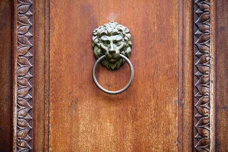 Color image of a very old lion door knocker.の写真素材