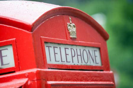 Color image of a vintage red London telephone booth.の写真素材