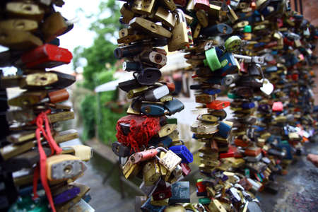 June 9, 2015 - Prague, Czech Republic: Color image of many locks on a bridge in Prague, Czech Republic.のeditorial素材