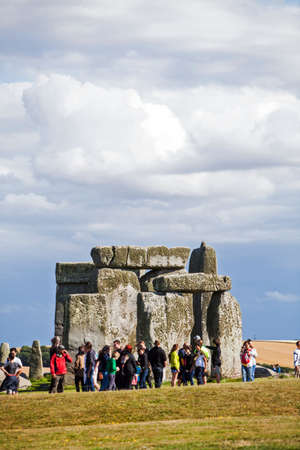 Stonehenge, UK - July 22, 2015: People gather around the historical monument Stonehenge in England, UK.のeditorial素材