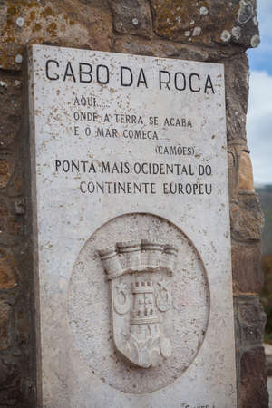A placard at Cabo da Roca, Europe's westernmost point.の写真素材