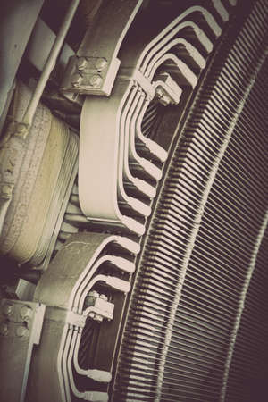 Close-up shot of a stator from a big electric motor.