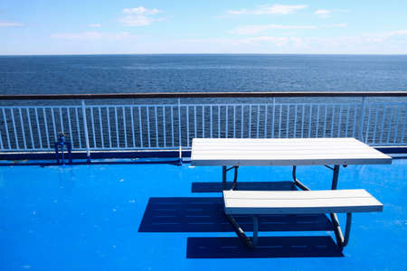 Color image of a rail on the deck of a cruise ship.の写真素材