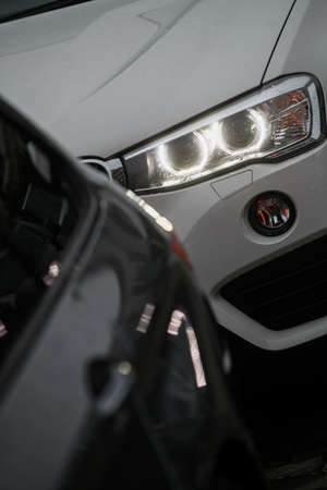 Color detail image of a car's LED headlight.