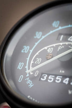 Color horizontal shot of the speedometer of a vintage car.の写真素材