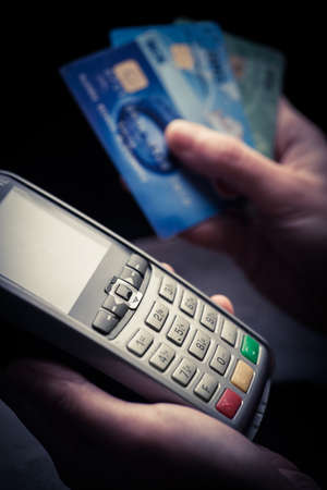 Color image of a POS and credit cards.の写真素材