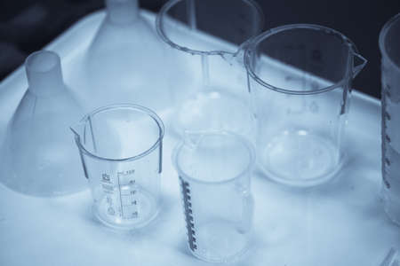 Color image of some plastic recipients in a chemistry labの写真素材