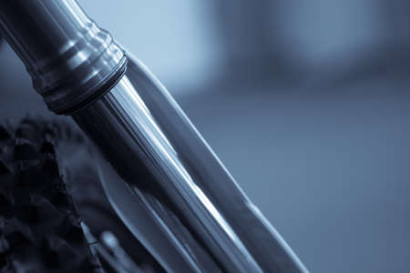 Color shot of a motorcycle front shock absorber.