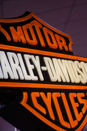 Bucharest, Romania - May 7, 2016: Color image of the Harley-Davidson motorcycles logo in Bucharest,...