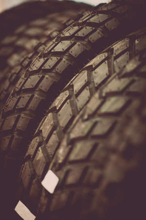 Close up shot of some new motorcycle tires.