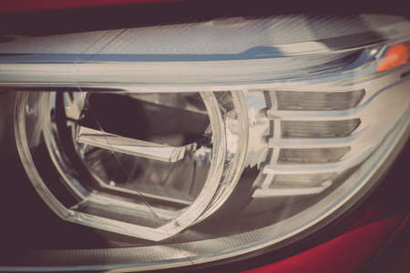 Detail on one of the LED headlights of a car.の写真素材