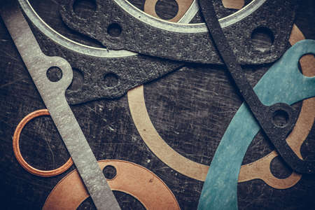 Close up shot of various engine gaskets.