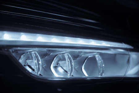 Close up shot of a car's LED headlight.の写真素材