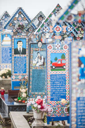 Sapanta, Romania - November 17, 2016: Image of the graveyard in Sapanta, Romania, called "The Merry Cemetery".のeditorial素材