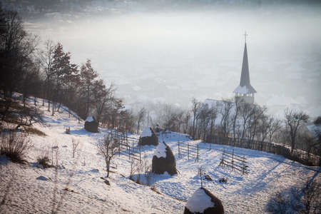 Color image of the wooden church in Barsana, Maramures region, Romania.の写真素材