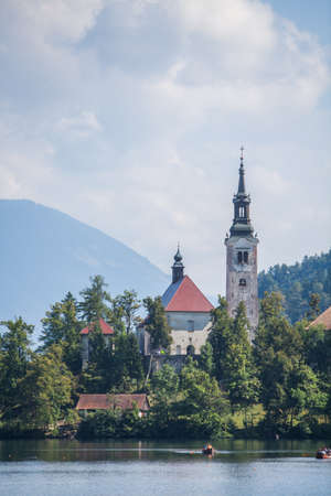 View of the Bled castle and church in Slovenia.のeditorial素材