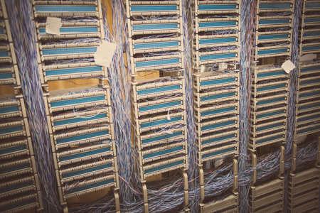 Color image of an old telephone exchange wit many wires.の写真素材