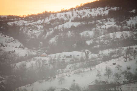 Winter landscape in Barsana, Maramures region, Romania.