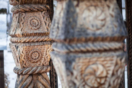Close up shot of some wooden decoration in Maramures, Romania.の写真素材