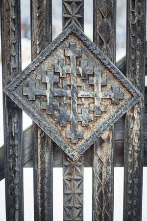 Close up shot of some wooden decoration in Maramures, Romania.の写真素材