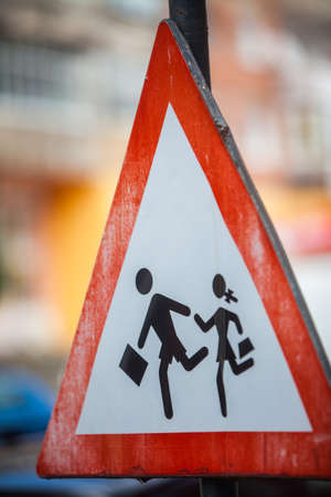 Close up shot of a pedestrian crossing sign.の写真素材