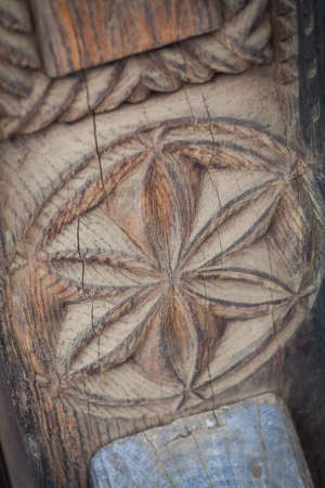 Close up shot of some wooden decoration in Maramures, Romania.の写真素材