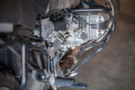 Close up shot of a motorcycle boxer engine.