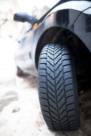Close up shot of a car's winter tire.の写真素材