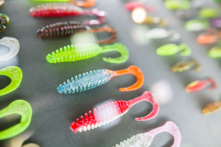 Close up shot of many jelly fishing lures.の写真素材