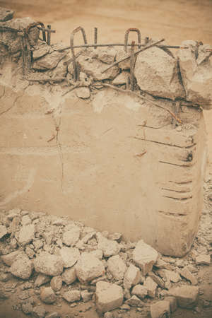 Close up shot of a demolished concrete wall.