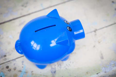 Color image of a blue piggy bank.の写真素材