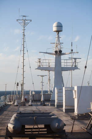 Color image of some antennas on the deck of a passenger ship.の写真素材