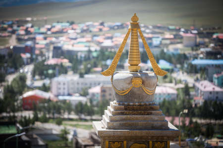 Color image of a Buddhist stupa at a monastery in Mongolia.