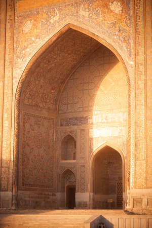 Color image with a madrasa detail in Bukhara, Uzbekistan.の写真素材