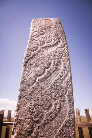 Color image of a deer stone in Mongolia.の写真素材