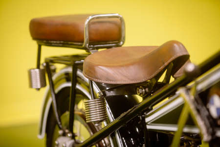 Color image of a vintage motorcycle leather saddle.の写真素材