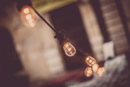 Color image of a garland with lights in the evening.の写真素材