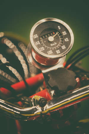Close up shot with the speedometer of a vintage motorcycle.の写真素材